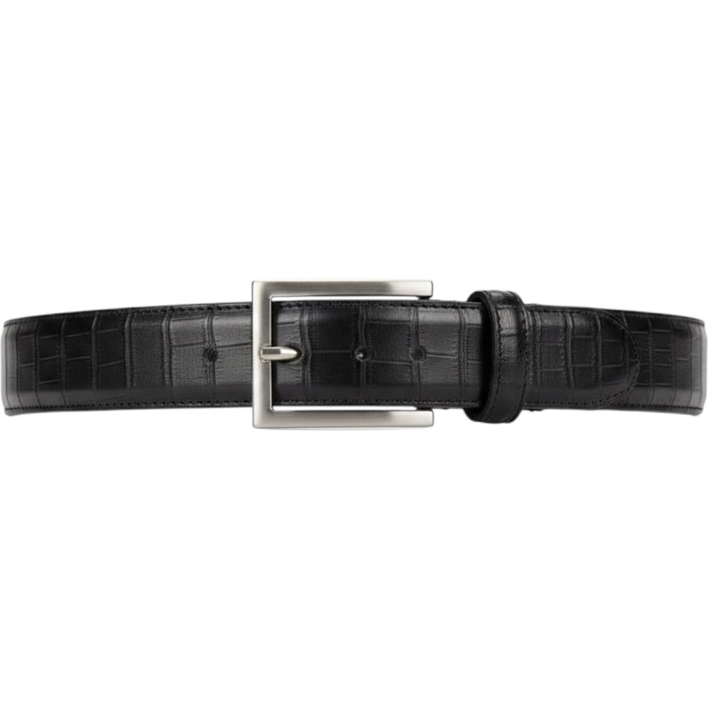 Florsheim Mens Black Leather Dress Belt Silver Buckle Size 38 NWT
